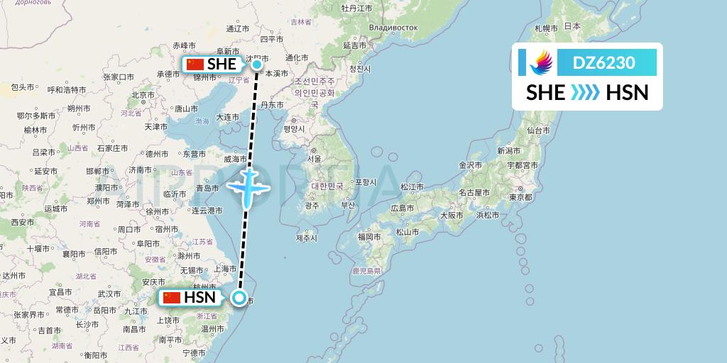 DZ6230 Donghai Airlines Flight Map: Shenyang to Zhoushan