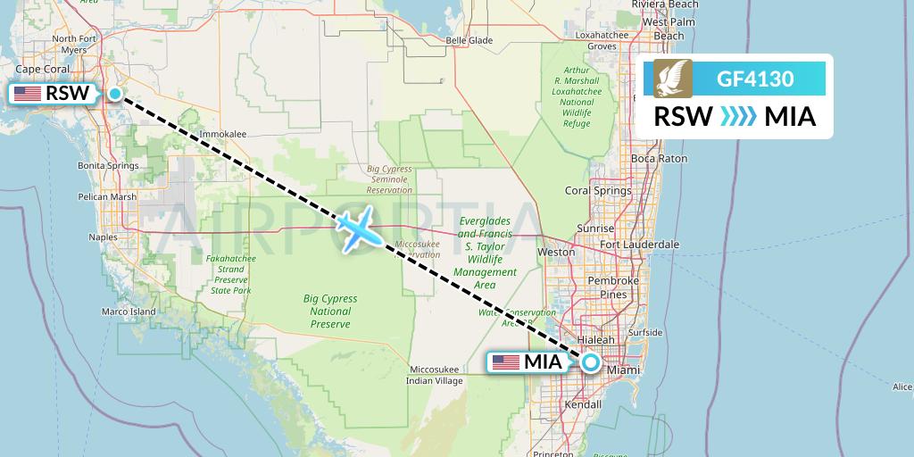 GF4130 Gulf Air Flight Map: Fort Myers to Miami
