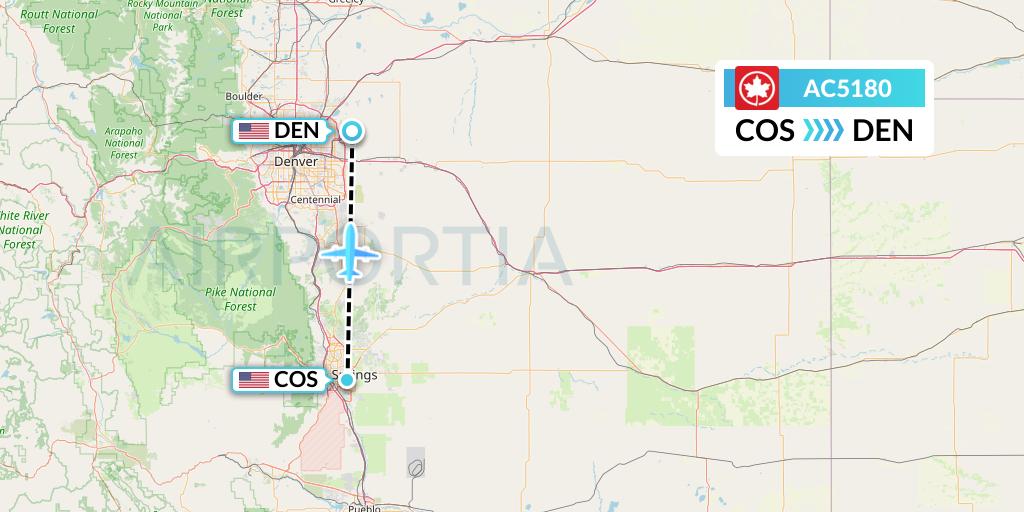 AC5180 Air Canada Flight Map: Colorado Springs to Denver