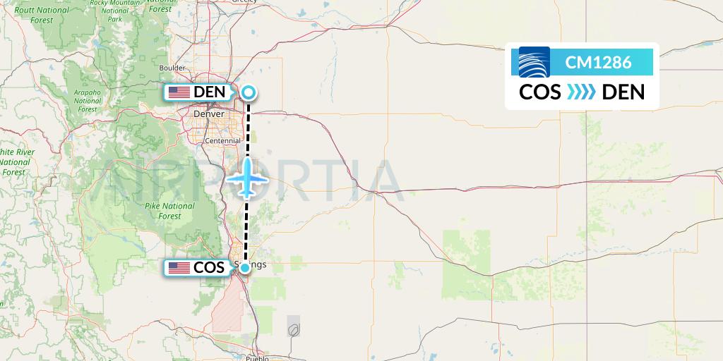 CM1286 Copa Airlines Flight Map: Colorado Springs to Denver