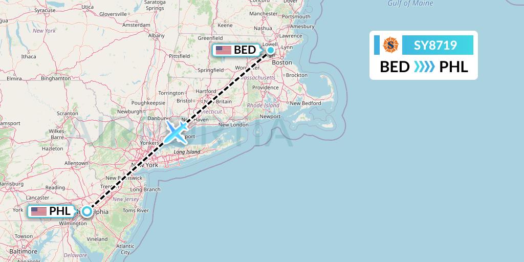 SY8719 Sun Country Airlines Flight Map: Bedford to Philadelphia