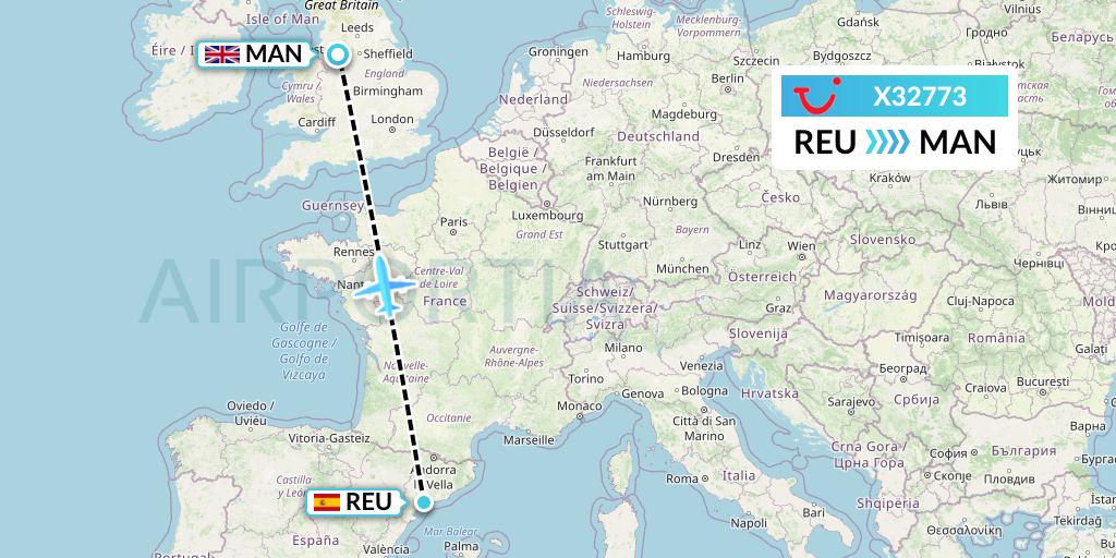 X32773 TUI fly Germany Flight Map: Reus to Manchester