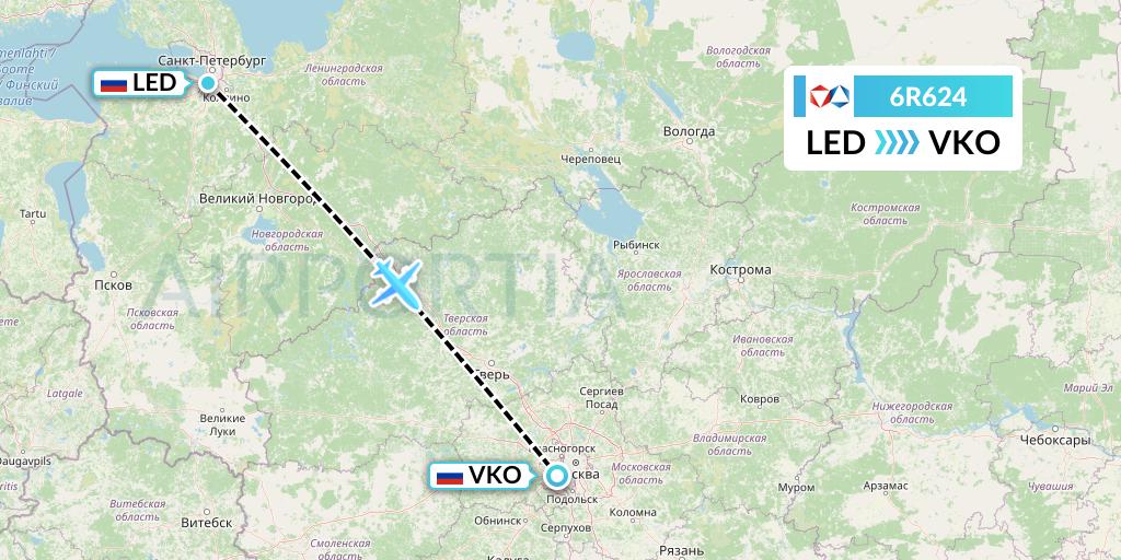 6R624 Alrosa Flight Map: St. Petersburg to Moscow