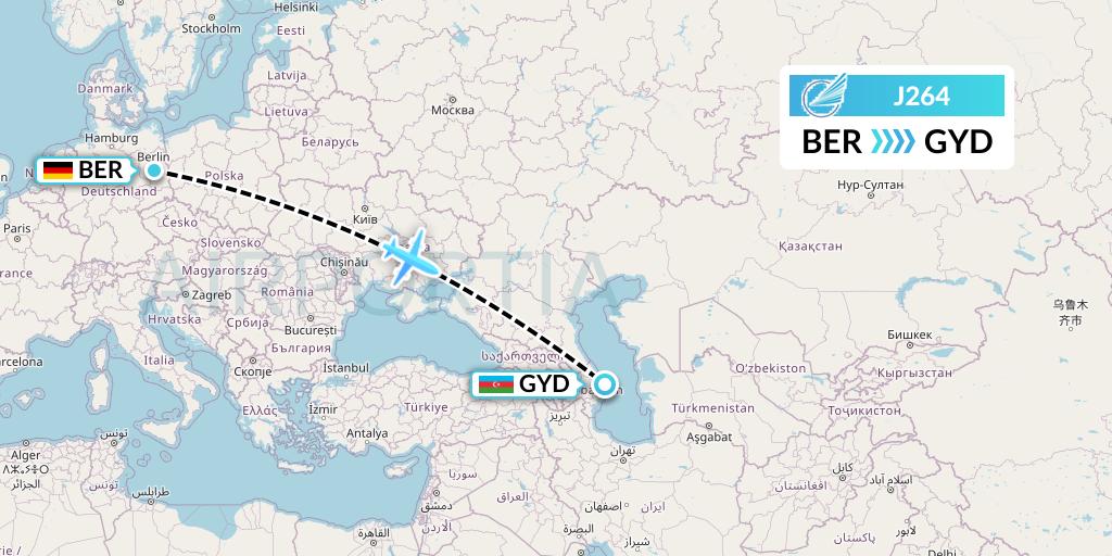 J264 Azerbaijan Airlines Flight Map: Berlin to Baku