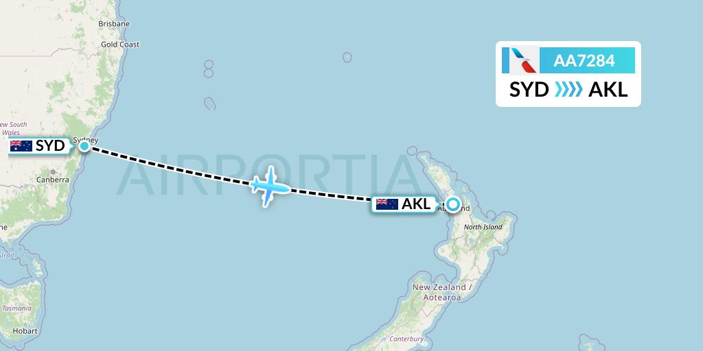 AA7284 American Airlines Flight Map: Sydney to Auckland