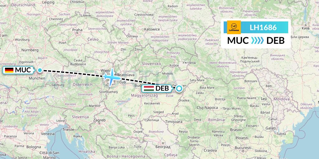LH1686 Lufthansa Flight Map: Munich to Debrecen