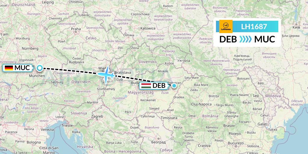 LH1687 Lufthansa Flight Map: Debrecen to Munich