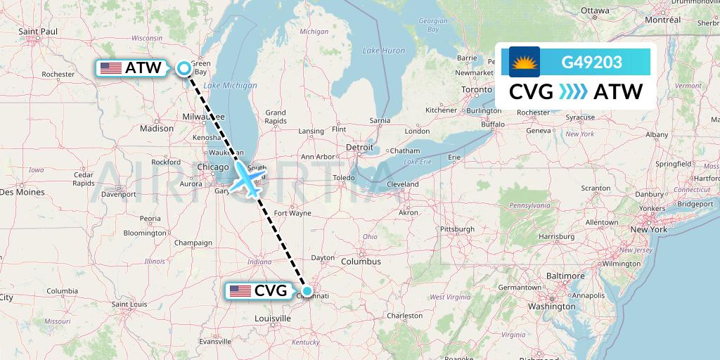 G49203 Allegiant Air Flight Map: Cincinnati to Appleton