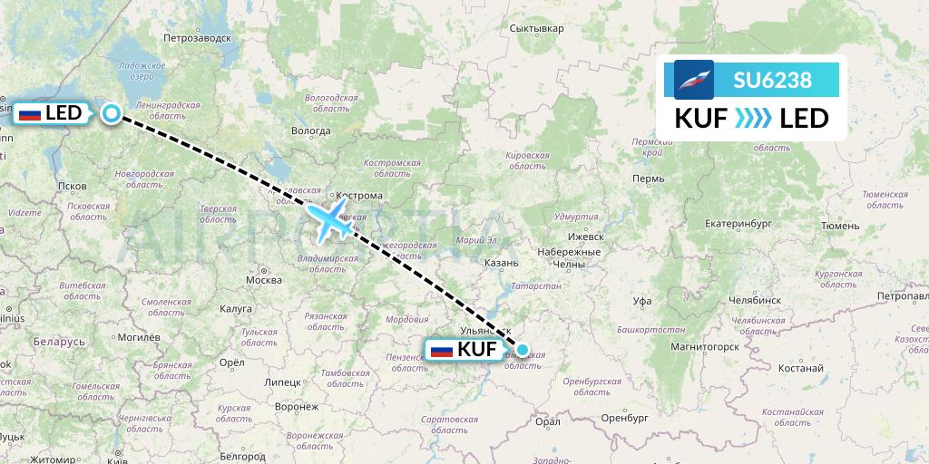 SU6238 Aeroflot Flight Map: Samara to St. Petersburg