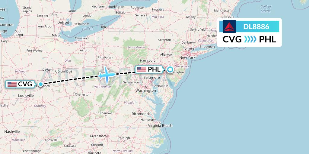 DL8886 Delta Air Lines Flight Map: Cincinnati to Philadelphia