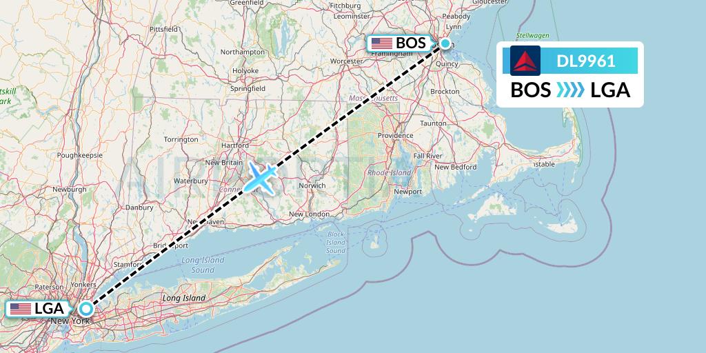 DL9961 Delta Air Lines Flight Map: Boston to New York