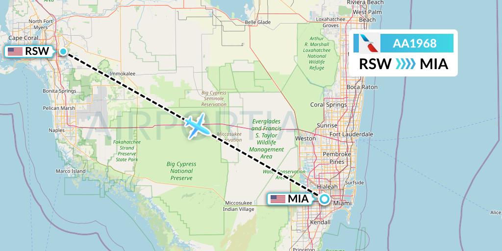 AA1968 American Airlines Flight Map: Fort Myers to Miami