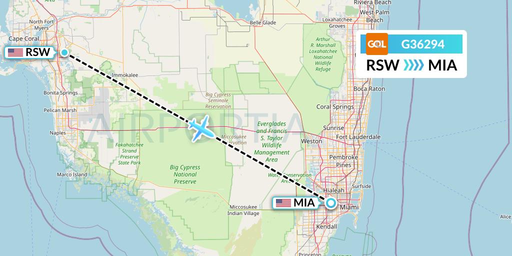 G36294 GOL Transportes Aeros Flight Map: Fort Myers to Miami