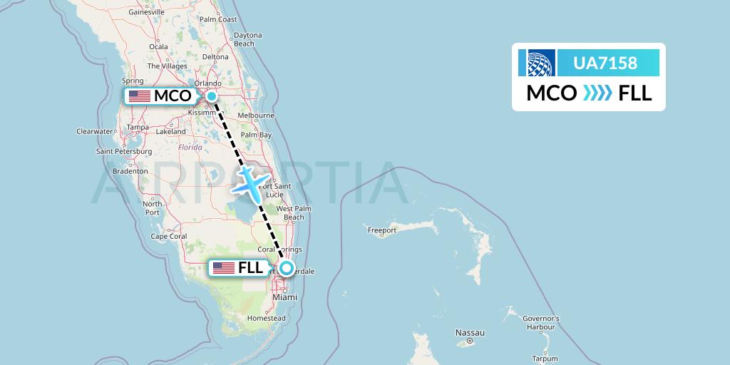 UA7158 United Airlines Flight Map: Orlando to Fort Lauderdale