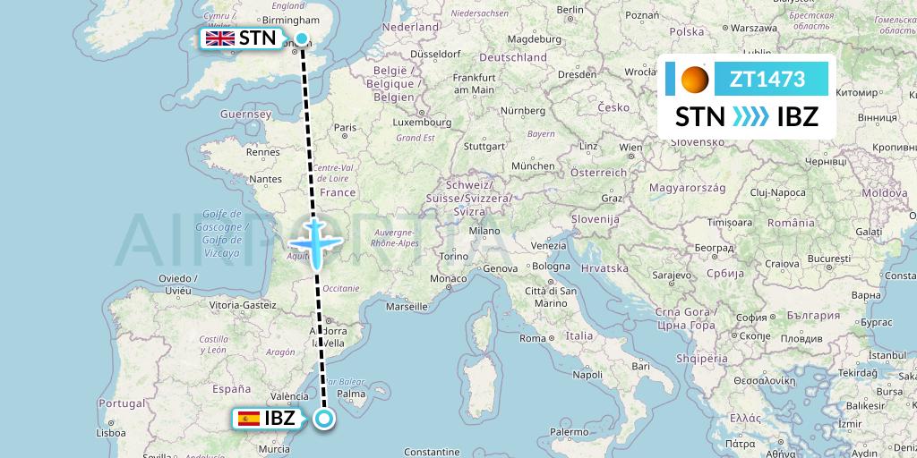 ZT1473 Titan Airways Flight Map: London to Ibiza