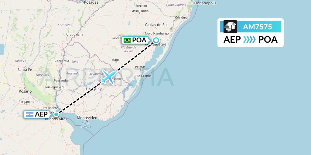 AM7575 Aeromexico Flight Map: Buenos Aires to Porto Alegre