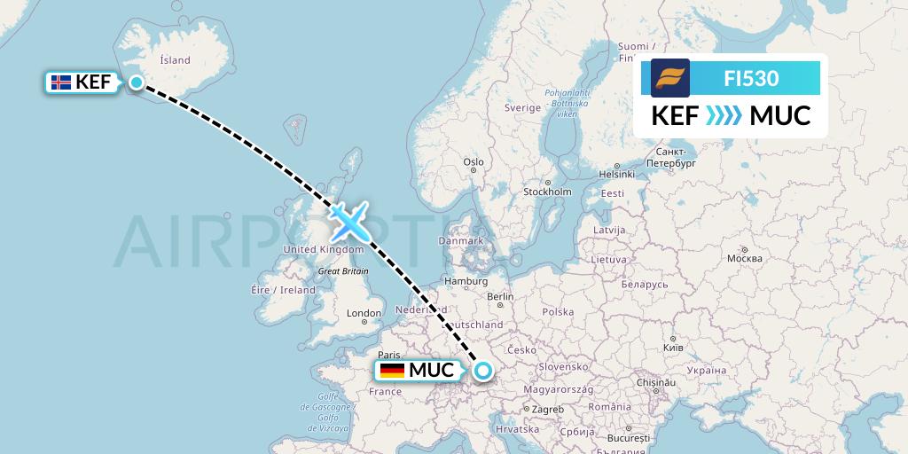 FI530 Icelandair Flight Map: Reykjavik to Munich