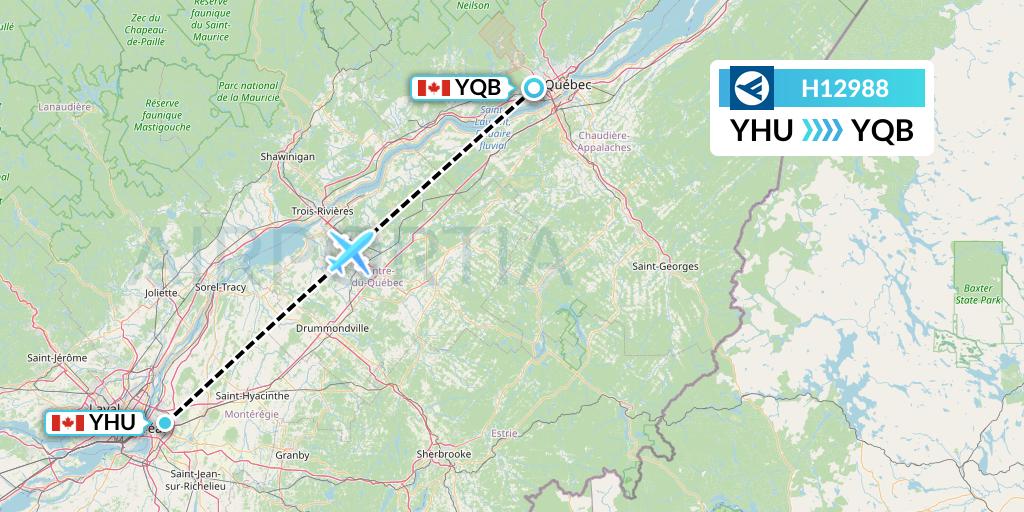 H12988 Hahn Air Systems Flight Map: Montreal to Quebec