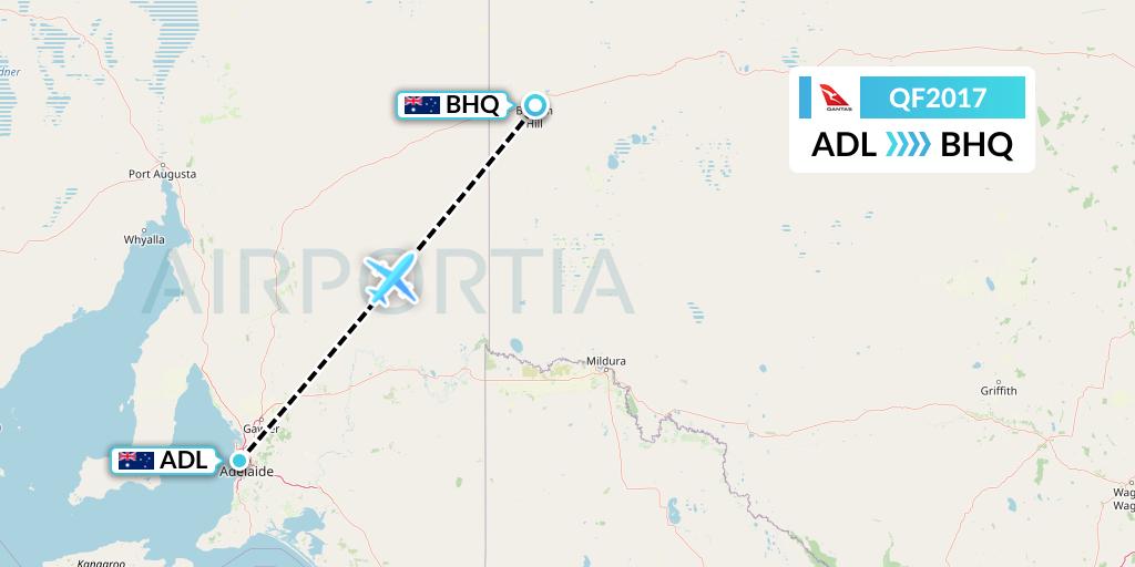 QF2017 Qantas Flight Map: Adelaide to Broken Hill