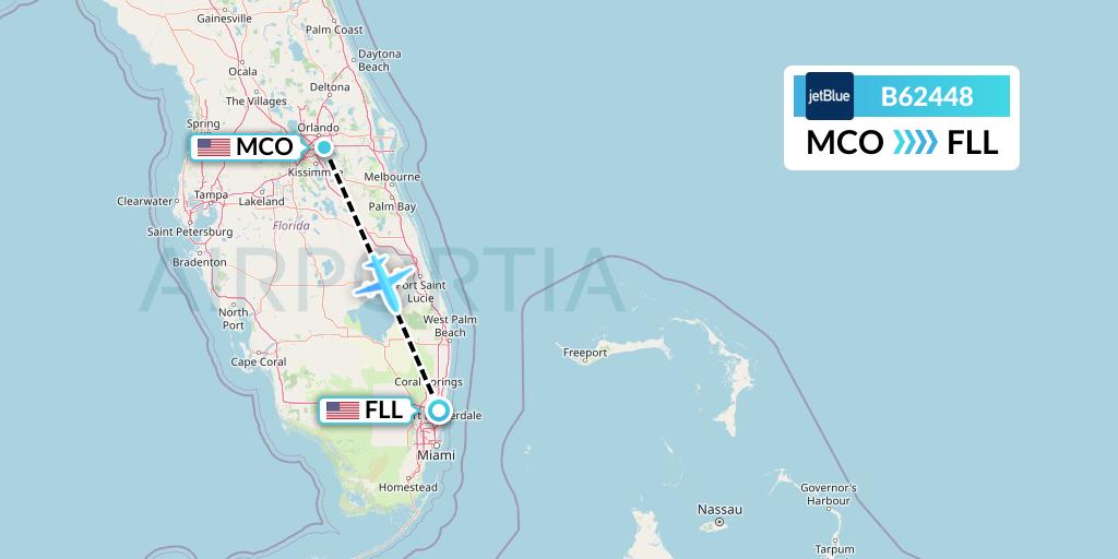 B62448 JetBlue Airways Flight Map: Orlando to Fort Lauderdale