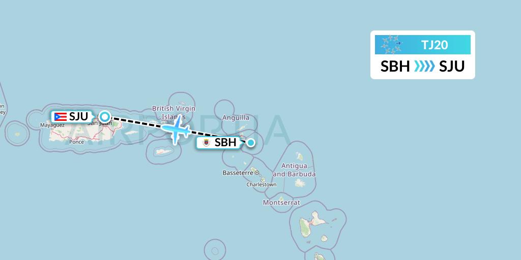 TJ20 Tradewind Aviation Flight Map: St. Jean to San Juan