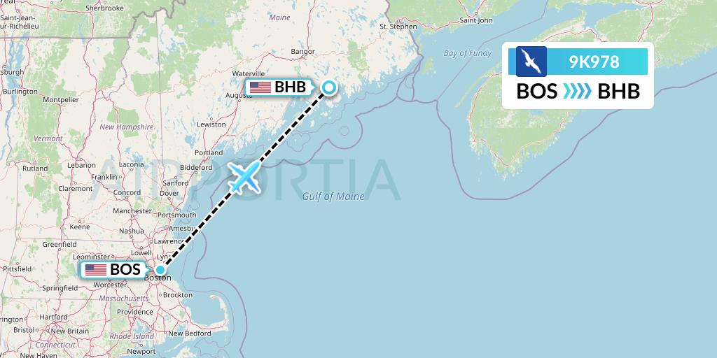 9K978 Cape Air Flight Map: Boston to Bar Harbor