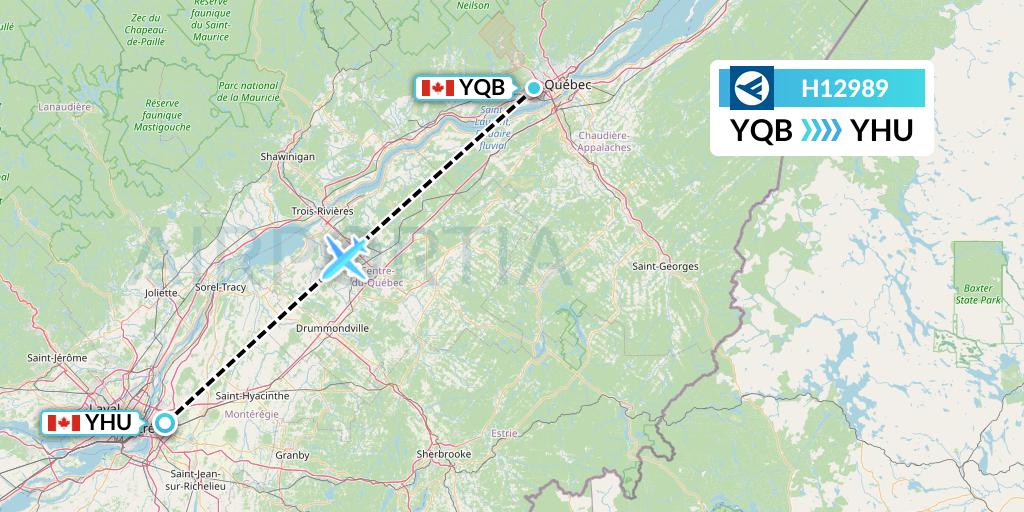 H12989 Hahn Air Systems Flight Map: Quebec to Montreal