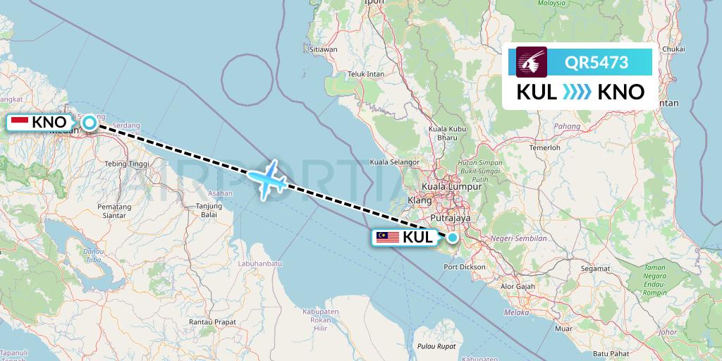 QR5473 Qatar Airways Flight Map: Kuala Lumpur to Medan
