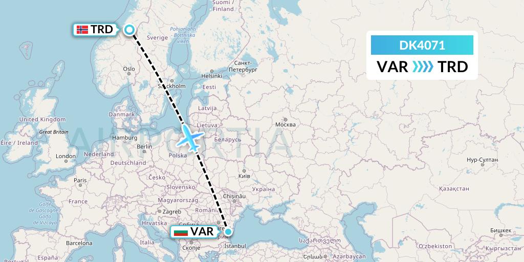 DK4071 Thomas Cook Airlines Scandinavia Flight Map: Varna to Trondheim