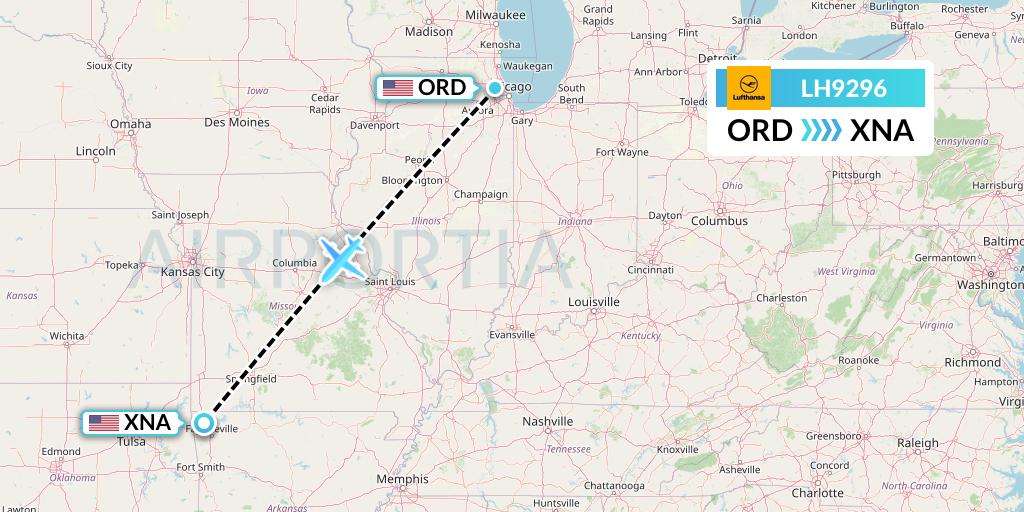 LH9296 Lufthansa Flight Map: Chicago to Bentonville