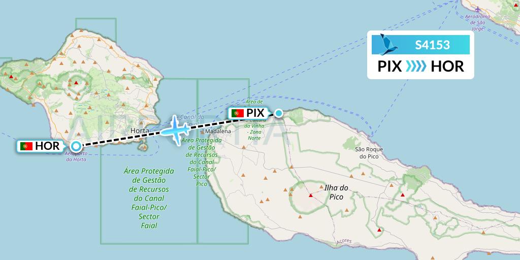 S4153 Azores Airlines Flight Map: Pico to Horta