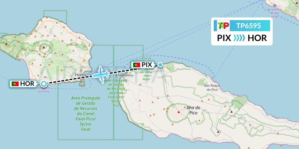 TP6595 TAP Portugal Flight Map: Pico to Horta