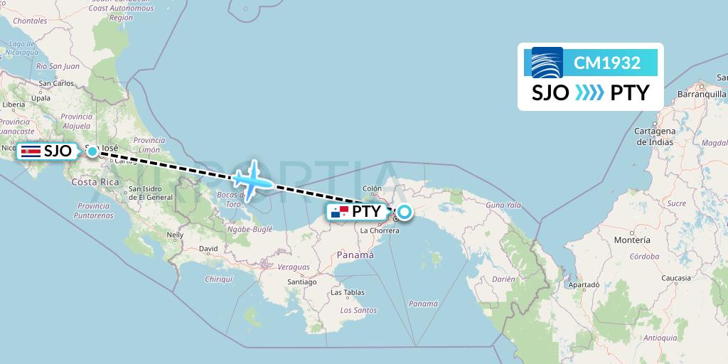 CM1932 Copa Airlines Flight Map: San Jose to Panama City