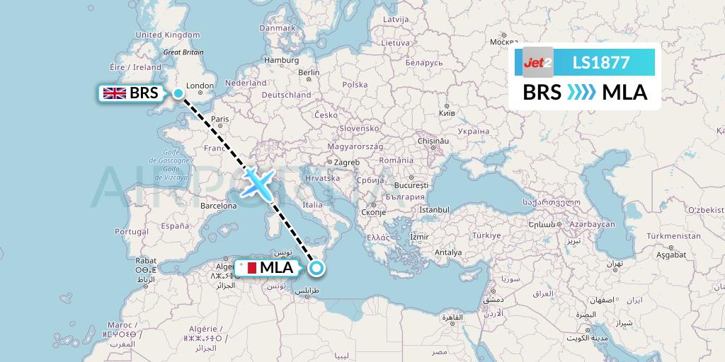 LS1877 Jet2 Flight Map: Bristol to Malta