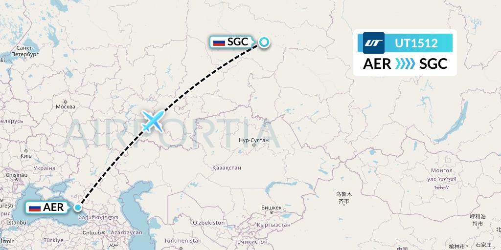 UT1512 UTair Flight Map: Sochi to Surgut
