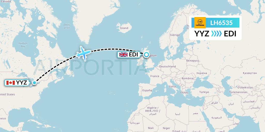 LH6535 Lufthansa Flight Map: Toronto to Edinburgh