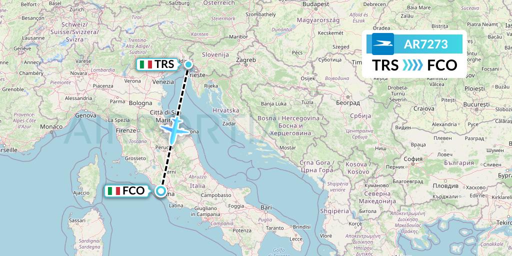 AR7273 Aerolineas Argentinas Flight Map: Trieste to Rome