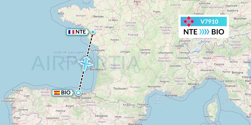 V7910 Volotea Flight Map: Nantes to Bilbao