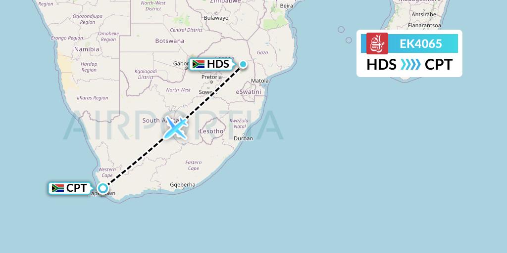 EK4065 Emirates Flight Map: Hoedspruit to Cape Town
