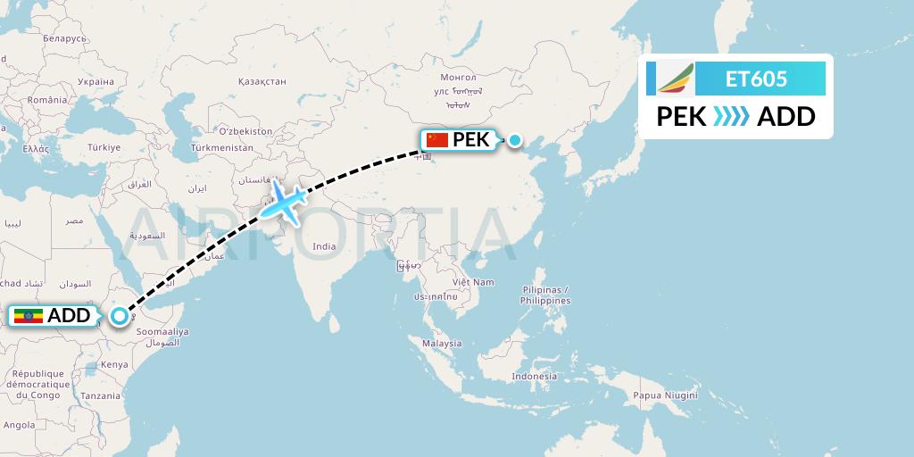 ET605 Ethiopian Airlines Flight Map: Beijing to Addis Ababa
