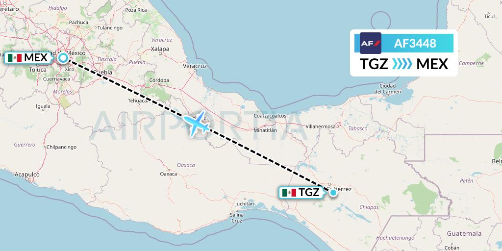AF3448 Air France Flight Map: Tuxtla Gutierrez to Mexico City