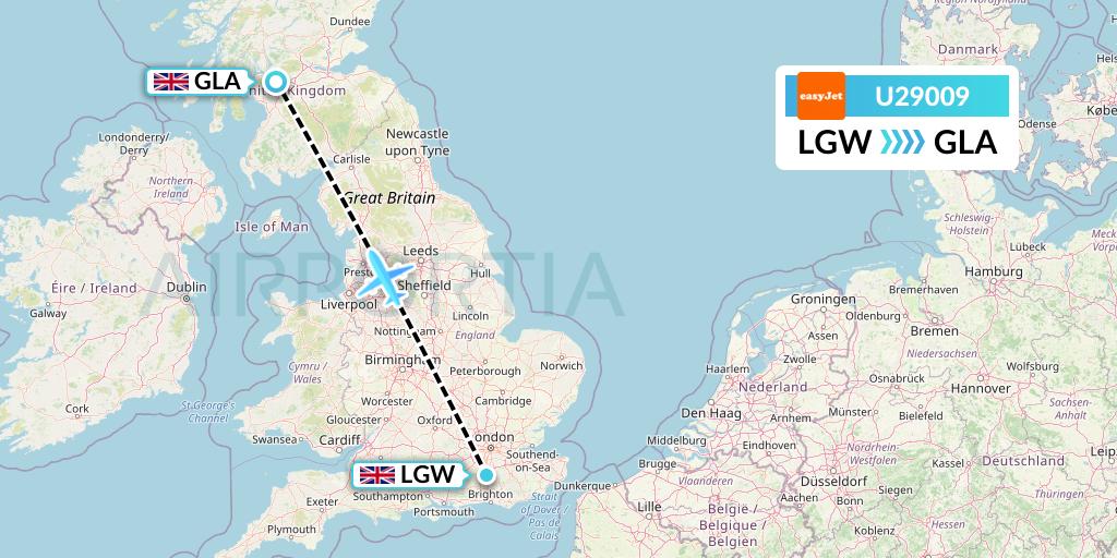 U29009 EasyJet Flight Map: London to Glasgow