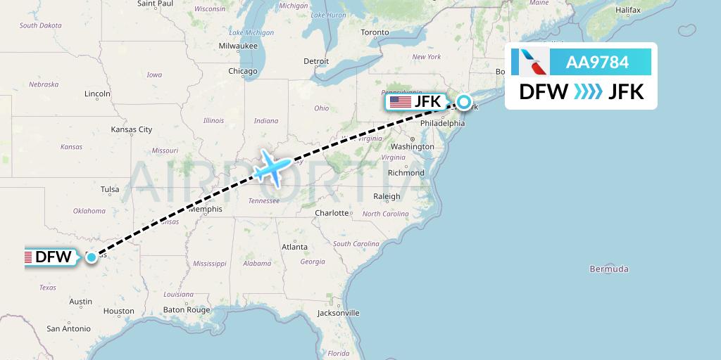 AA9784 American Airlines Flight Map: Dallas to New York