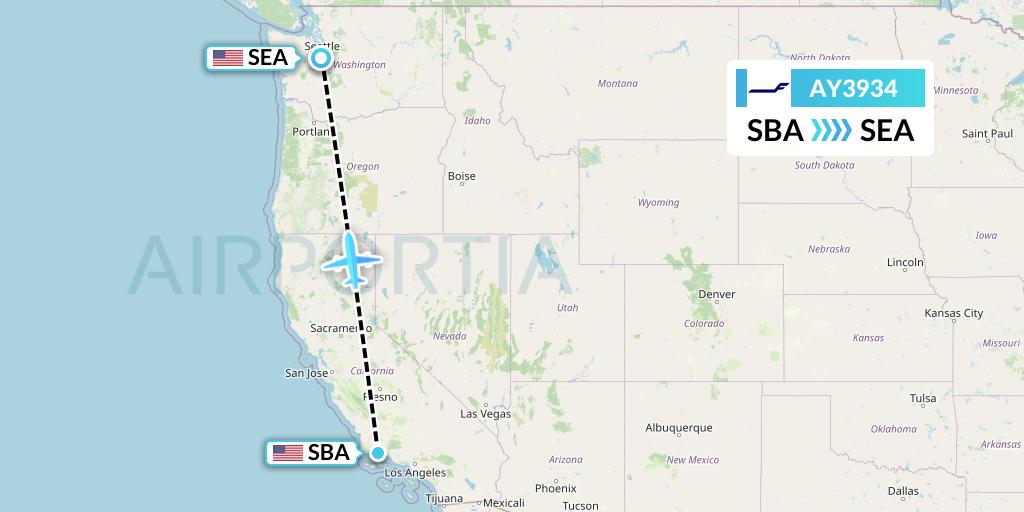 AY3934 Finnair Flight Map: Santa Barbara to Seattle