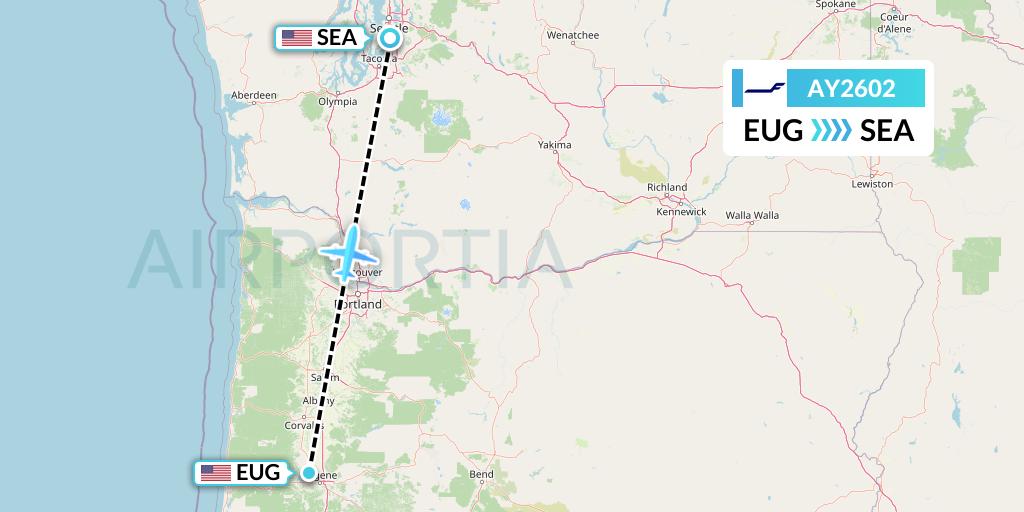 AY2602 Finnair Flight Map: Eugene to Seattle