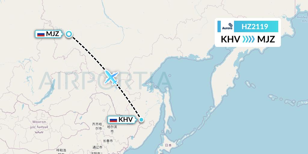 HZ2119 Aurora Flight Map: Khabarovsk to Mirny