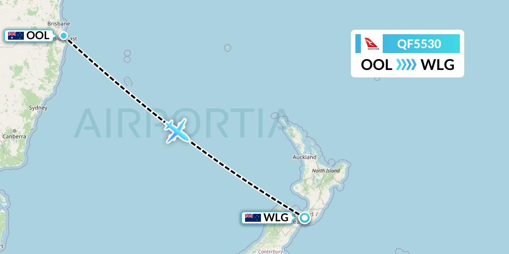 QF5530 Qantas Flight Map: Gold Coast to Wellington