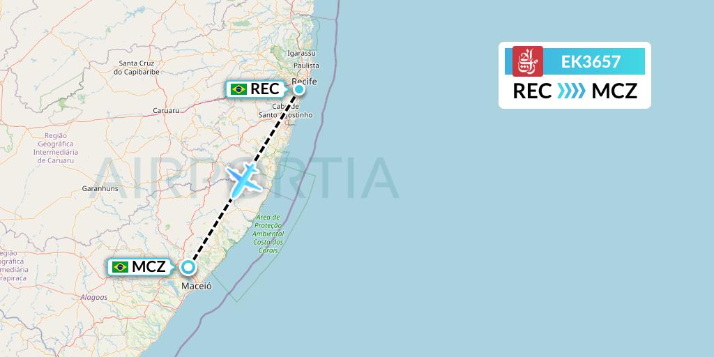 EK3657 Emirates Flight Map: Recife to Maceio