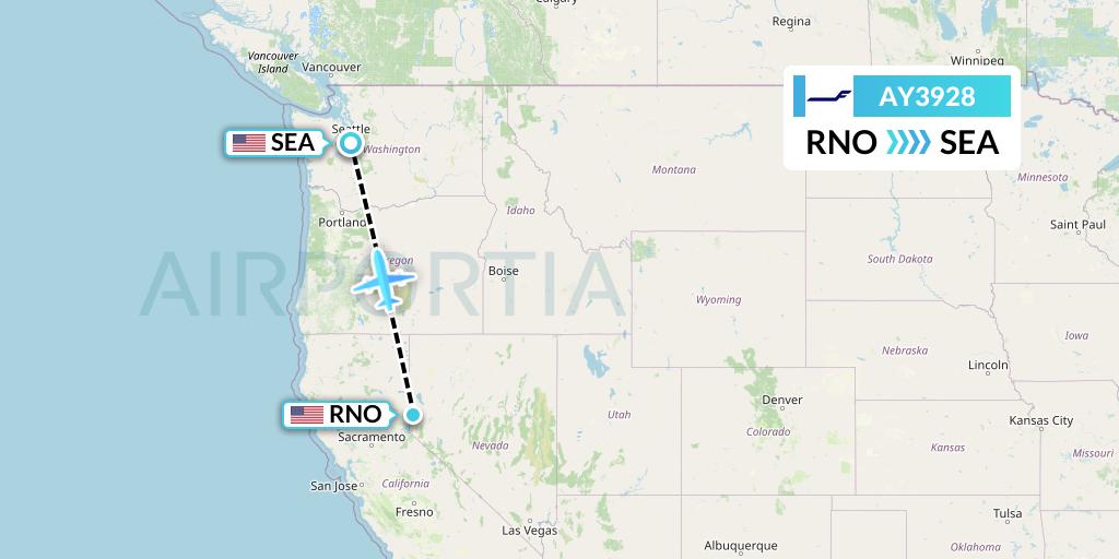 AY3928 Finnair Flight Map: Reno to Seattle
