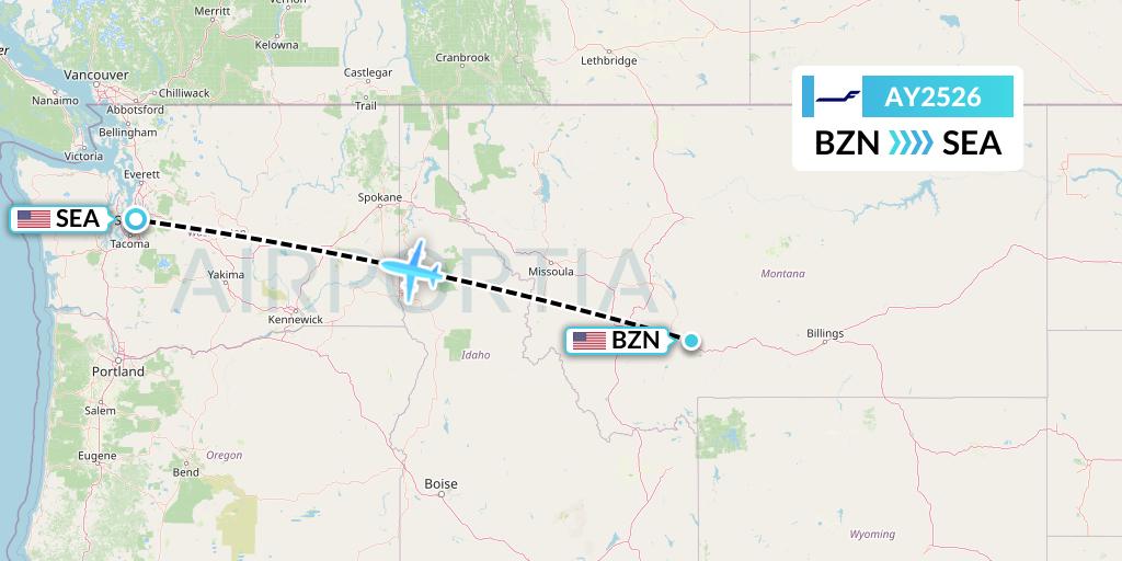 AY2526 Finnair Flight Map: Bozeman to Seattle
